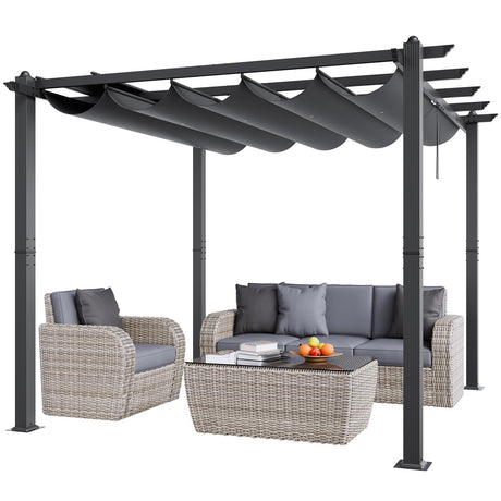 VEVOR 10'x10' Outdoor Retractable Pergola with Canopy, Aluminum Pergola with Retractable Canopy, Modern Pergola with Sun Shade Canopy for Patios, Gardens, Decks, Backyards (Gray) VEVOR