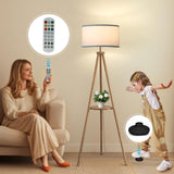 EOEYYOYB Floor Lamp with 3 Light Modes Adjustable– Wood Tripod Floor Lamp Modern LED Standing Lamp with Dimmable Brightness, Perfect for Living Room, Bedroom, and Office, Burlywood EOEYYOYB