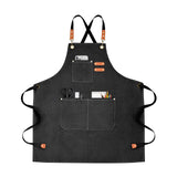 OUNLEN Chef Apron for Men Women Canvas Aprons with 3 Pockets Cross Back Resistant Work Apron for Cooking Grilling Baking BBQ Barber Kitchen (Black) OUNLEN