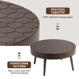 COSIEST Round Coffee Table Set of 2, Nesting Table with Honeycomb Pattern, Modern End Table Set of 2, Wood Cocktail Table for Living Room, Farmhouse, Brown COSIEST
