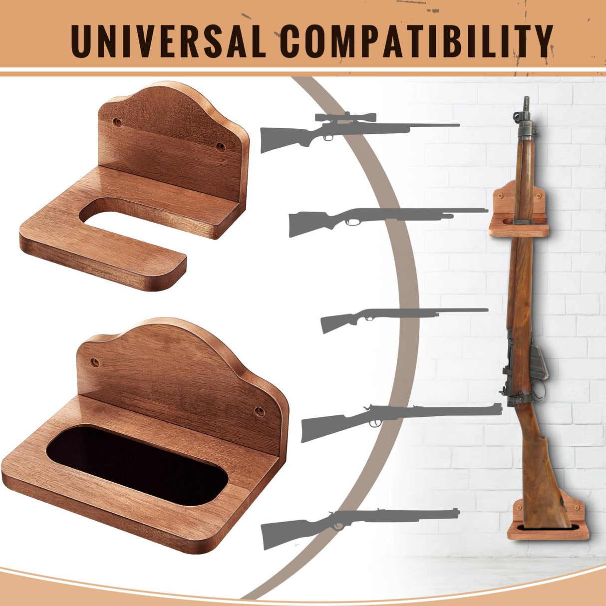 GlikCeil 1 Set Vertical Gun Rack Hardwood Gun Rack Holder Wall Mount Brown Rifle Rack Wooden Gun Hooks Gun Hangers for Wall for Rifles Shotguns Bows Display Storage GlikCeil