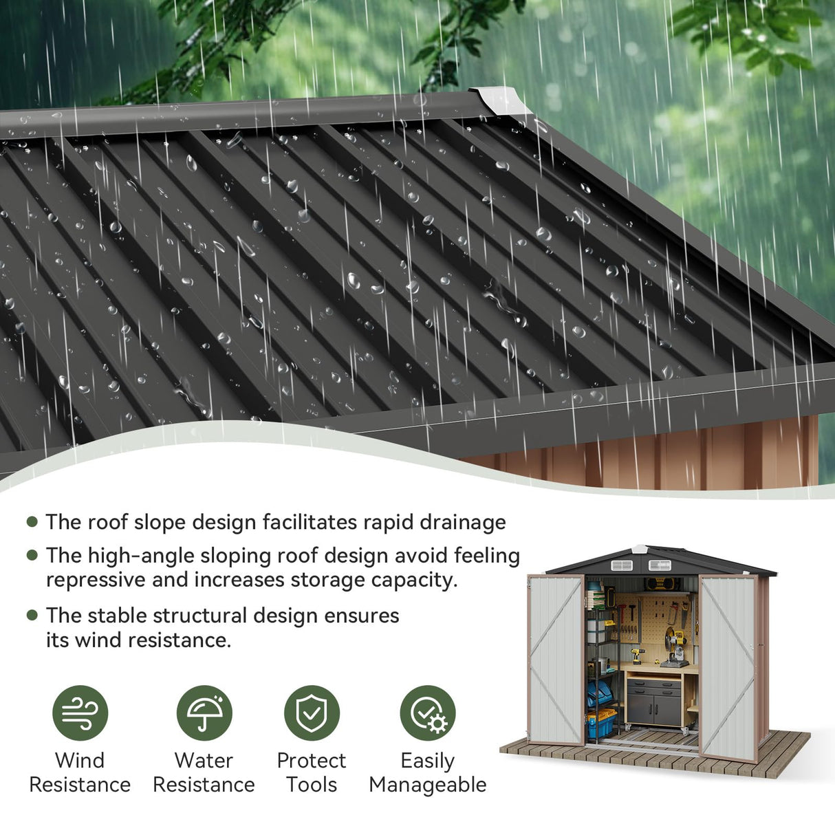 Aoxun 6x3.9 FT Shed with Base Metal Outdoor Storage Shed Garden Shed with Lockable Doors Tool Shed Bike Shed for Backyard, Patio, Poolside (Brown) Aoxun