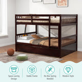 MAT EXPERT Bunk Bed with Trundle, Pine Wood Full Over Full Bunk Beds Frame with Full-Length Guardrails & Ladder, Detachable Bunk Beds Twin Over Full Size for Adults, Teens, Kids (Espresso) MAT EXPERT