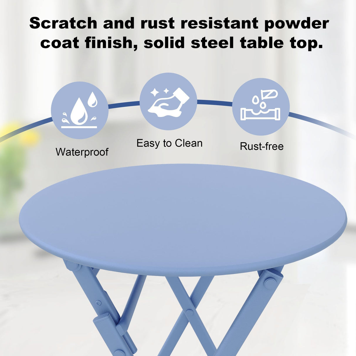 3 Piece Bistro Set Outdoor Indoor, Folding Bistro Table and Chairs Set of 2, Waterproof Patio Furniture for Balcony Porch Apartment Garden(Blue) Garvee