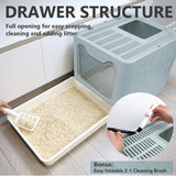 Foldable Cat Litter Box with Lid, Enclosed Potty, Large Top Entry Anti-Splashing Toilet, Easy to Clean Including Litter Scoop and 2-in-1 Cleaning Brush (Blue) fophop