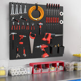 FZK Peg Board, 82PCS Metal Pegboard Wall Organizer Kit. Heavy Duty Pegboard, Peg Boards, Pegboard for Walls, Black Pegboard for Garage Craft Room Workbench Office Kitchen Tool Organization, 36 * 24 FZK