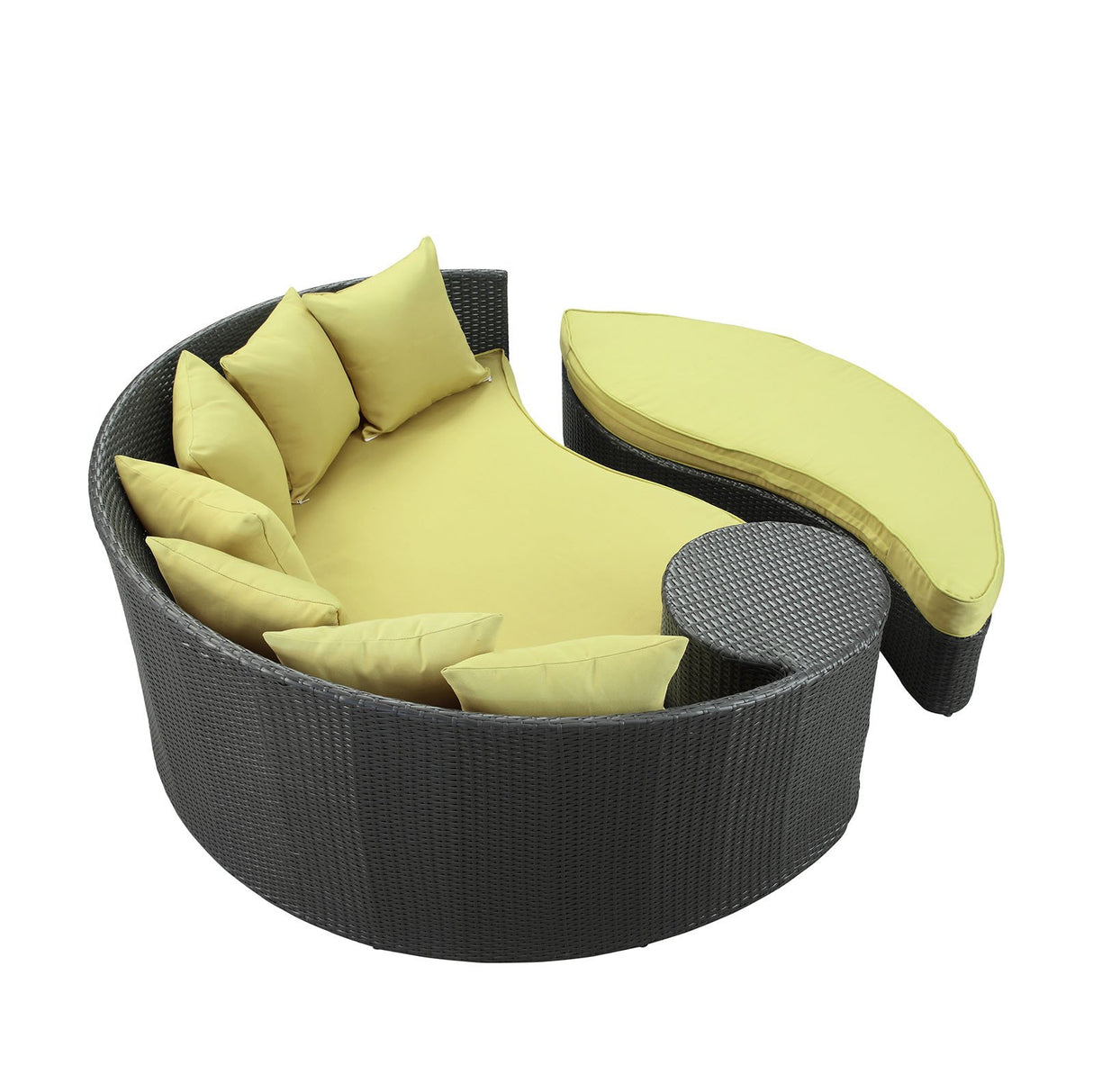 Modway Taiji Outdoor Wicker Patio Daybed with Ottoman in Espresso with Peridot Cushions Modway