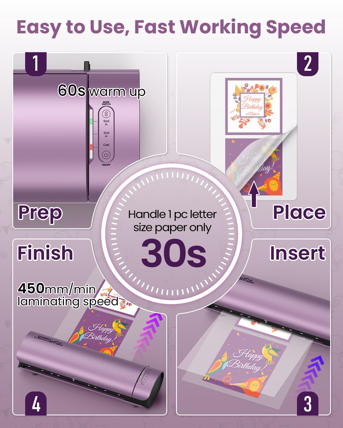 Office Presentation Laminator Machine 11x17 with Laminating Sheet A3/A4/A5, 3/5 Mil Thermal Cold Laminating Machine 13 inch Wide, 60s Warm-Up Lamination Machine, Personal Laminate Machine (Purple) Qfun