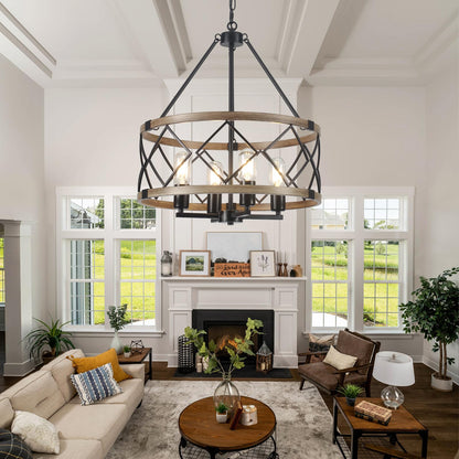 Farmhouse Chandelier for Dining Room 4-Light Rustic Chandeliers Imitation Wood Grain Pendant Light Fixture Modern Industrial Chandelier for Kitchen Island Entryway Foyer Bedroom Hallway，E26 M - WoodArtSupply