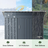 Grovellis 3x5 FT Outdoor Metal Storage Shed with Floor Frame, Single Door, 1 Clear Window, Tool Shed for Garden, Patio, Backyard Grovellis