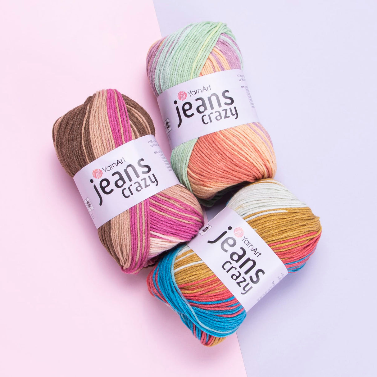 YARNART Jeans Crazy – Multicolor Cotton Acrylic Yarn, Soft Knitting Crochet Yarn for Amigurumi, Baby Projects, Blankets, Summer Lightweight, 55% Cotton 45% Acrylic, 1.76 Oz (50g), 175 Yds (8202) YarnArt