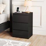 FOTOSOK Black Nightstand Set of 2, 26" H Night Stand Set 2 with Charging Station, Black Night Stand with USB Ports & Power Outlets, Silent Slides, End Side Table Bedside Table for Bedroom FOTOSOK