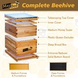 Bee Hive 10 Frame Bee Hives and Supplies Starter Kit, Bee Hive for Beginner, Honey Bee Hives Includes 1 Deep Bee Boxes, 1 Bee Hive Super with Beehive Frames and Foundation MayBee