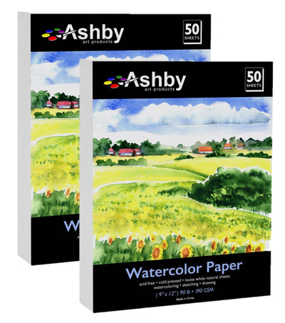 100 Sheets of Practice Watercolor Paper (9" x 12") - 190 GSM, Acid-Free and Cold Pressed.. Perfect for Painting, Sketching or Drawing. Wet, Dry and Mixed Media. Bulk Pack