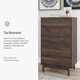 Signature Design by Ashley Calverson Contemporary 5 Drawer Chest of Smooth-Gliding Drawers and Safety Stop, Dark Brown Signature Design by Ashley