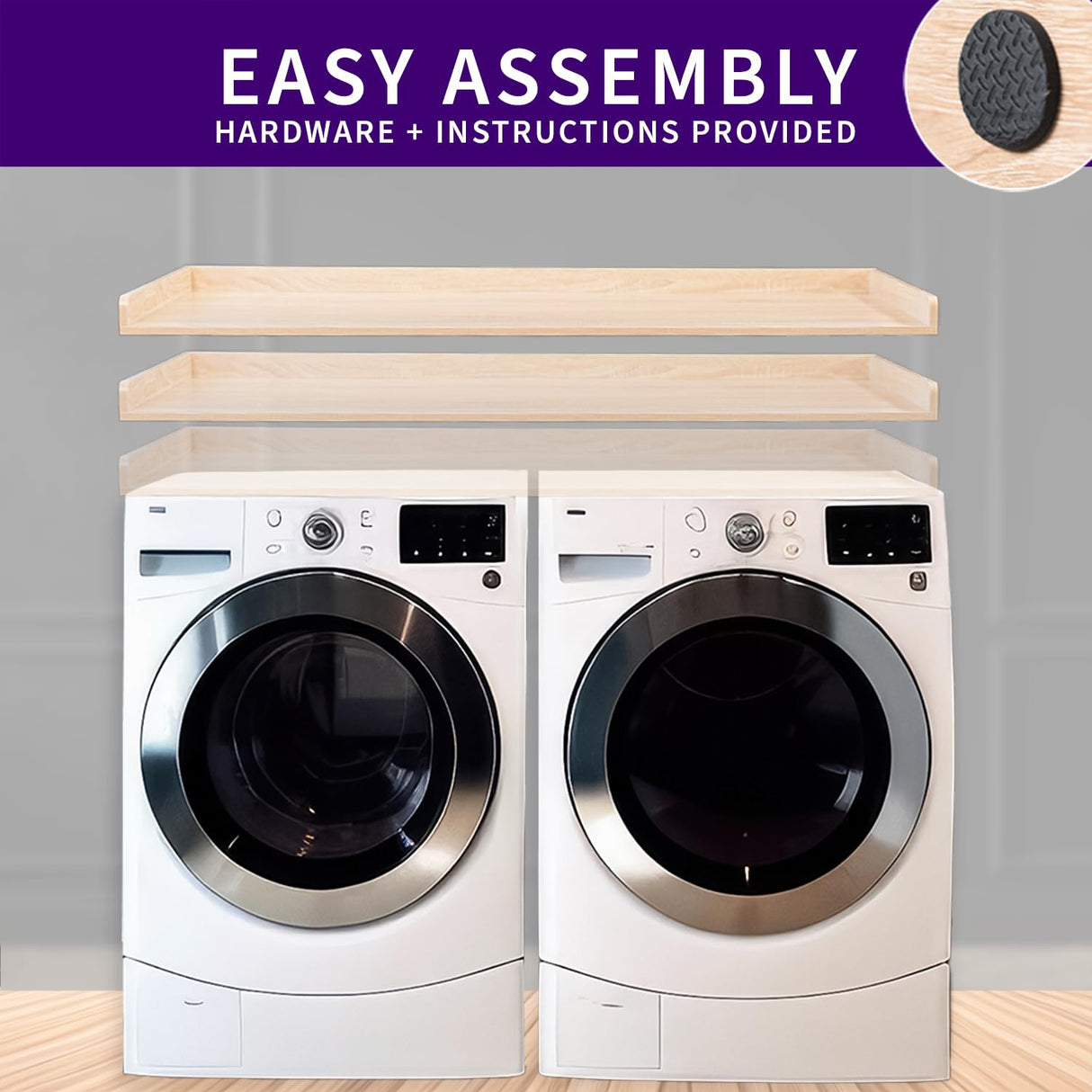 Life Finds Washer Dryer 54 inch Countertop with Safety Ledge for Laundry Room Organization, Light Wood, LF-WDCT1C Life Finds