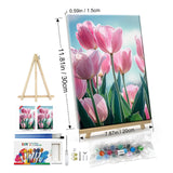 ATDMS Paint by Numbers Kit for Adults with Frame DIY Flowers Paint by Number with Easel Tulips Acrylic Oil Painting Kits for Wall Hanging Home Room Decor 7.87x11.81 Inch ATDMS