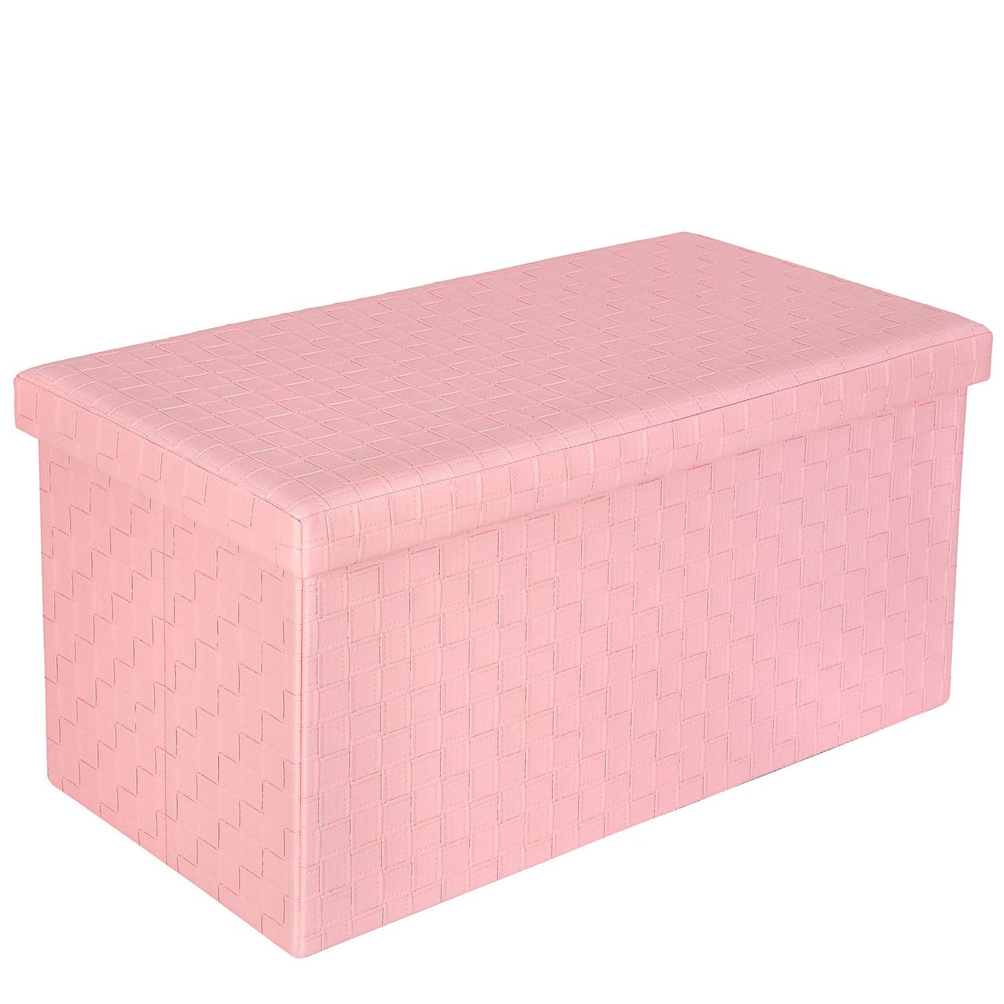 B FSOBEIIALEO Folding Storage Ottoman, Faux Leather Footrest Seat Long Bench Toy Box Chest for Girls, Pink 30"x15"x15" - WoodArtSupply