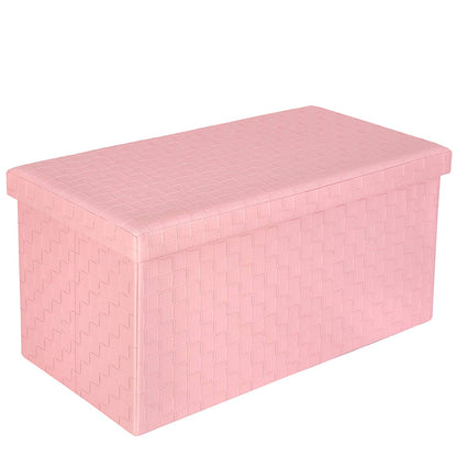 B FSOBEIIALEO Folding Storage Ottoman, Faux Leather Footrest Seat Long Bench Toy Box Chest for Girls, Pink 30"x15"x15" - WoodArtSupply