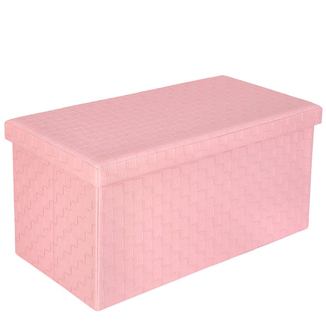 B FSOBEIIALEO Folding Storage Ottoman, Faux Leather Footrest Seat Long Bench Toy Box Chest for Girls, Pink 30"x15"x15" B FSOBEIIALEO