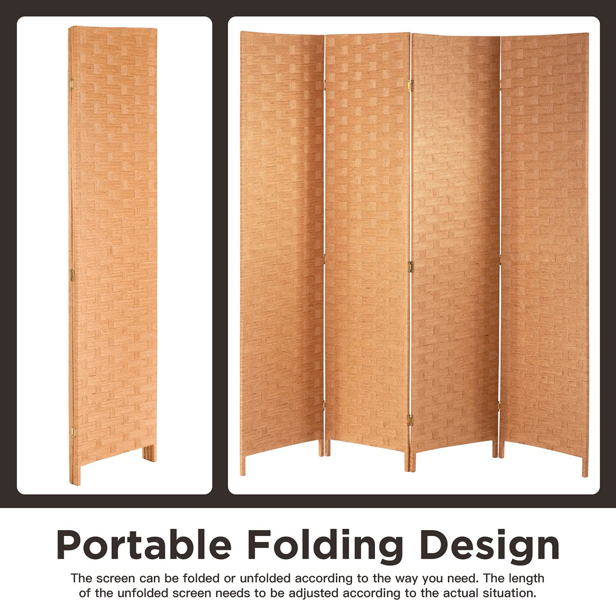 Wood Mesh Woven Design 4 Panel Folding Wooden Screen Room Divider FDW