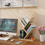 VOVCIG Tree Bookshelf 3 Shelf Desktop Organizer Y Shaped Office Storage Rack Adjustable Wood Display Shelf Small Bookshelf for Bedroom Home Office(Light Yellow) VOVCIG