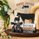 Geetery 5 Pcs Wood Farm Decor Farmhouse Sign Farm Home Tiered Tray Decor Rustic Mini Wood Book Stacks Table Decorations for Home Living Room Table Sign (Cow) Geetery