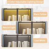 Vrmuxita Display Cabinet with Glass Doors: 79" Black Lighted Display Cabinet with 3 Drawers, Tall Bookcase with 2 Doors, Glass Door Bookcase for Living Room (Black) Vrmuxita