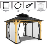 12-ft x 12-ft Gazebo Netting,Gazebo Replacement Mosquito Netting,Universal 4-Panel Mesh Screen Walls with Zippers(Only Netting)-Black Zupoquk