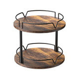 KLM 12" Wood Lazy Susan, Rotating Spice Rack, 2 Tier Spice Turntable Organizer, Industrial Turntable Spice Holder, for Kitchen Countertop and Cabinet, Compact and Versatile, Rustic Brown KLM