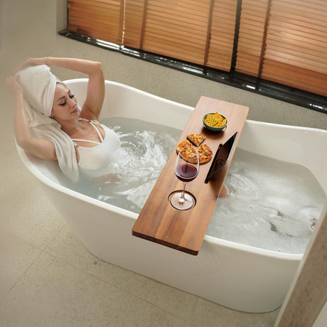 Tinamo Acacia Bathtub Caddy Tray Table | 35x9 Inch Large Bath Tub Tray Wooden | Anti-Tipping, Sustainable Tub Tray for Bathtub | Bathtub Accessories TINAMO