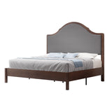 Jocisland Wood Queen Size Bed Frame with Tall Upholstered Curved Headboard, Solid Wood Platform, No Box Spring Needed, Wood Slat Support, Brown Jocisland