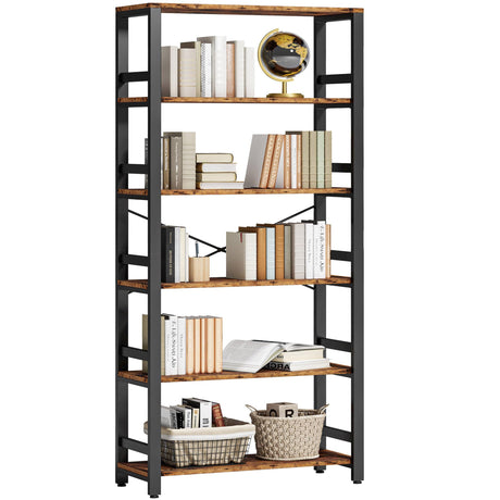 IRONCK Bookshelf, 31.5in Wide Shelf 6 Tier Bookcase, 110lbs/shelf Vintage Industrial Style Bookshelves for Bedroom, Living Room and Home Office, Vintage Brown IRONCK