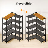 Casaottima Corner Bookshelf 5 Tier, 57 Inches Reversible Book Shelf for Living Room, Industrial Wooden Bookcase with Open Shelves and Metal Frame for Bedroom, Home Office, Kitchen, Black Casaottima