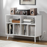 Cozy Castle Record Player Stand, Turntables Stand with Charging Station and Vinyl Record Storage Holds up to 350 Albums, Record Stand Table for Living Room, Office, White Cozy Castle