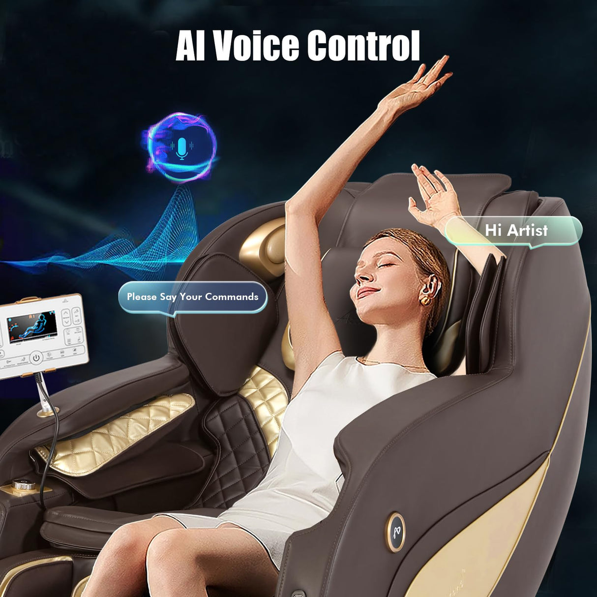 Artist hand Massage Chair Full Body, Zero Gravity Massage Chair SL-Track Shiatsu Massage Recliner Chair with 12 Modes, Bluetooth Speakers, Body Scan, Heating, Foot Roller, AI Control, Airbags, Brown Artist hand