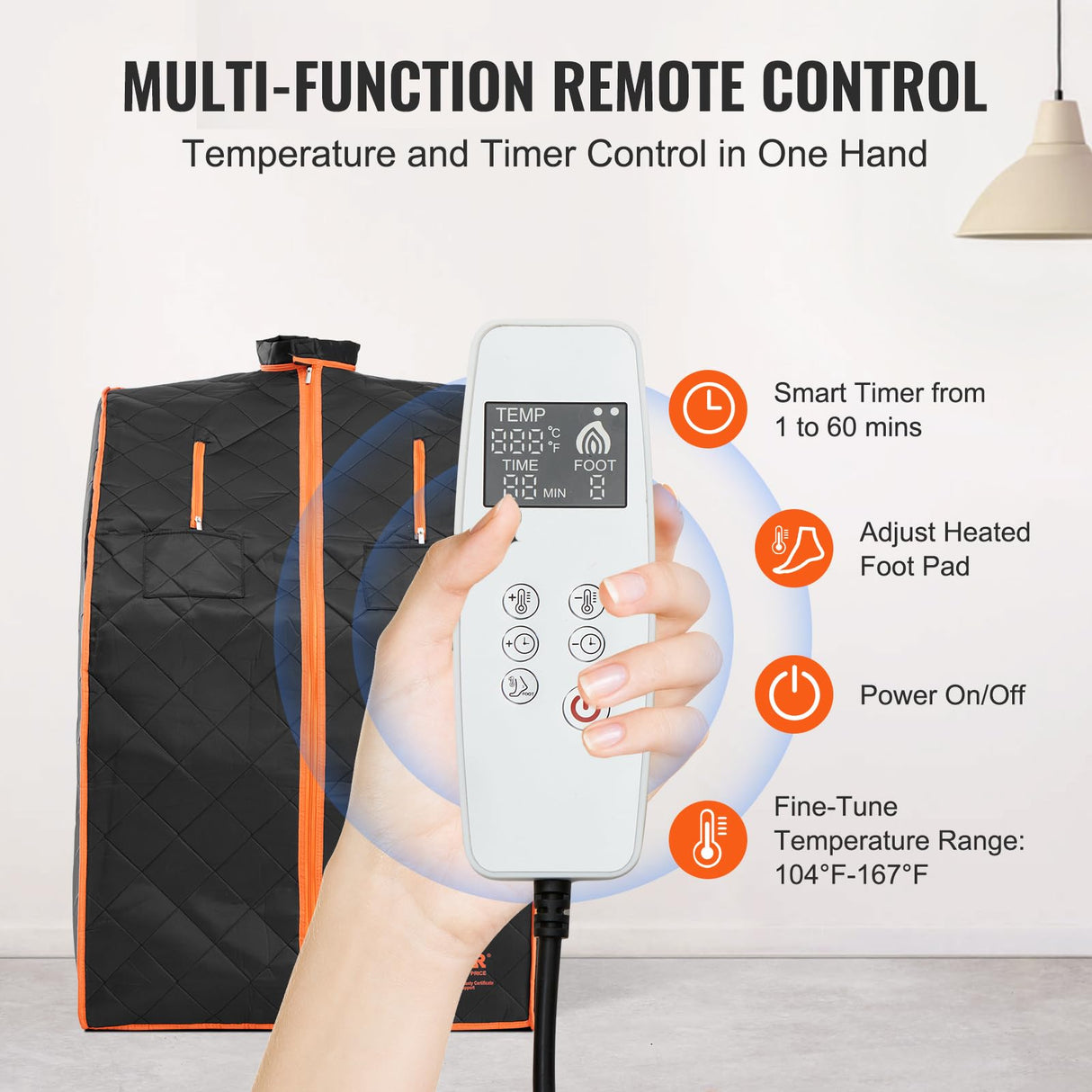 VEVOR Portable Sauna Tent Personal Sauna Kit for Home Spa, Detoxify & Soothing Infrared Heated Body Therapy, Time & Temperature Remote Control with Chair & Floor Mat 1050W VEVOR