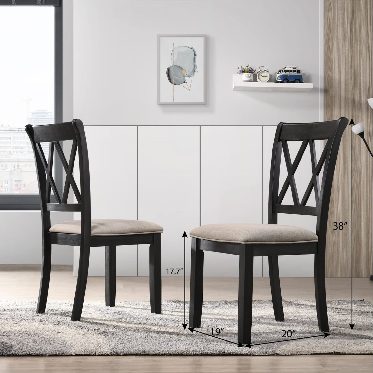 Roundhill Furniture Windvale Fabric Upholstered Dining Chair, Set of 2, Black - WoodArtSupply