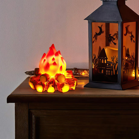 ABOOFAN LED Fake Campfire Lamp Battery Powered Artificial Fire Fake Flame with Realistic Log Flameless Candle for Halloween Christmas Campfire Party Decorations ABOOFAN