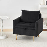 Furnimart 3-Seater Storage Sofa and Couch, Corduroy Loveseat with Accent Single Chair, Small Living Room Furniture Set for Apartment, Tiny Homes and Lofts, 2PC-Black Furnimart