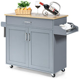 Giantex Kitchen Island, Rolling Kitchen Cart with Spice and Towel Rack, Large Drawer & 2-Door Storage Cabinet, Home Service Cart on Lockable Wheels, Wood Kitchen Trolley, Spacious Tabletop (Gray) Giantex
