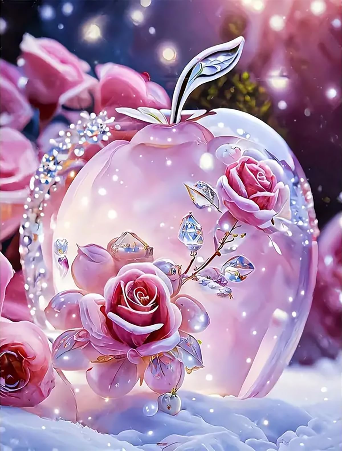 Diamond Art Painting Kits for Adults, Pink Rose 5D Diamond Painting Dots Art Kits for Adults Beginner, Crystal Apple DIY Full Round Gem Crystal Art Paint by Diamond, Home Wall Decor 12x 16 in BYGFHLYW