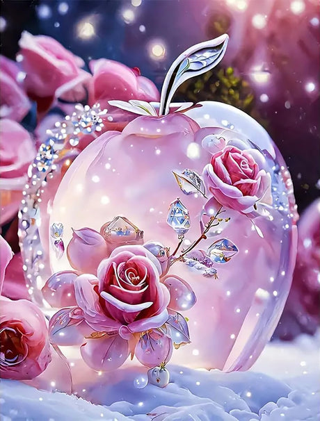 Diamond Art Painting Kits for Adults, Pink Rose 5D Diamond Painting Dots Art Kits for Adults Beginner, Crystal Apple DIY Full Round Gem Crystal Art Paint by Diamond, Home Wall Decor 12x 16 in BYGFHLYW