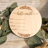 Wooden Baby Announcement Sign, Hello World Newborn Sign With Pen And Ink Pad, Birth Announcement Sign, Baby Name Announcement Sign Newborn for PDRYLY