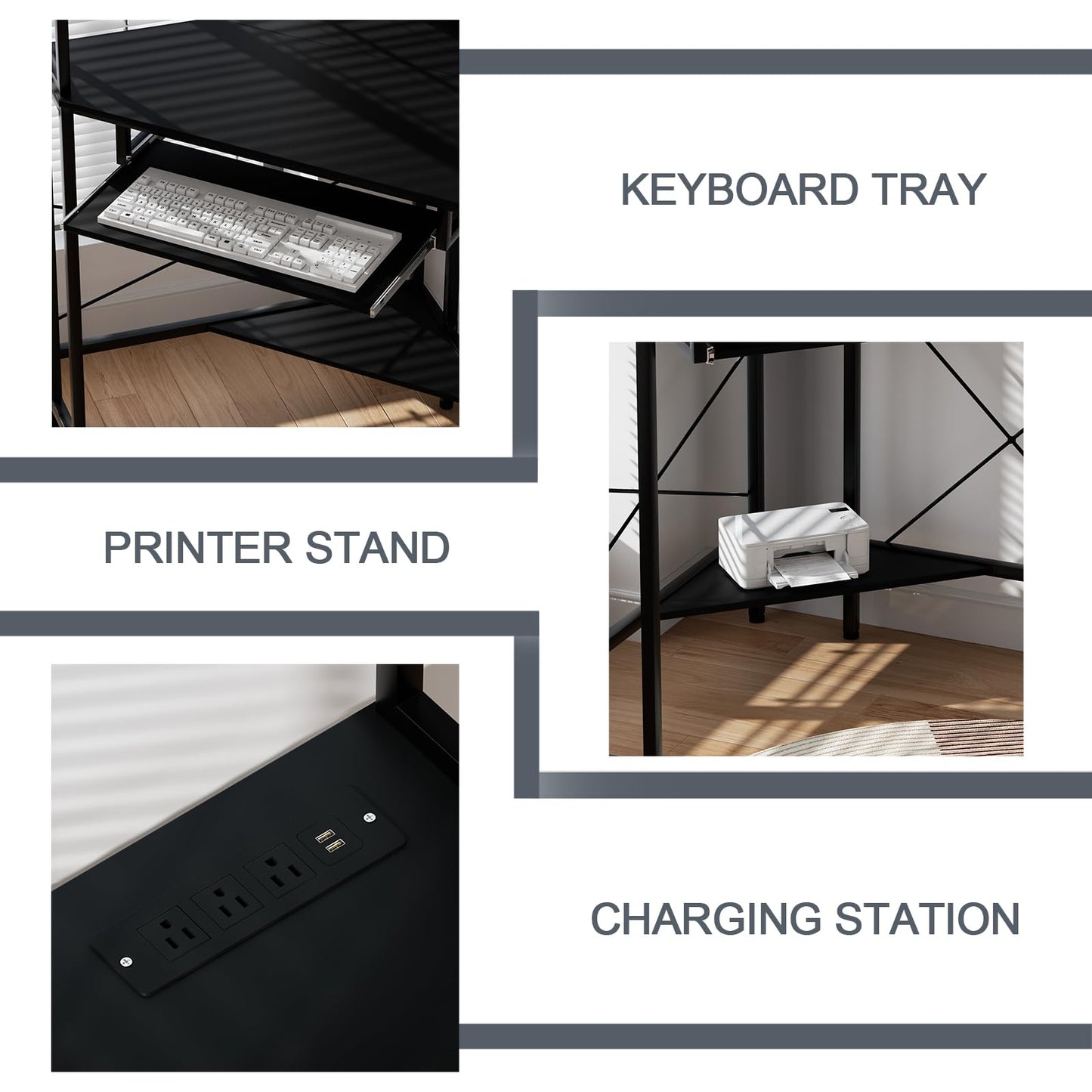 Uniheim Corner Desk with Hutch and LED Lights, Corner Computer Desk with Keyboard Tray and Monitor Stand, Small Computer Desk for Small Spaces, Home Office - WoodArtSupply