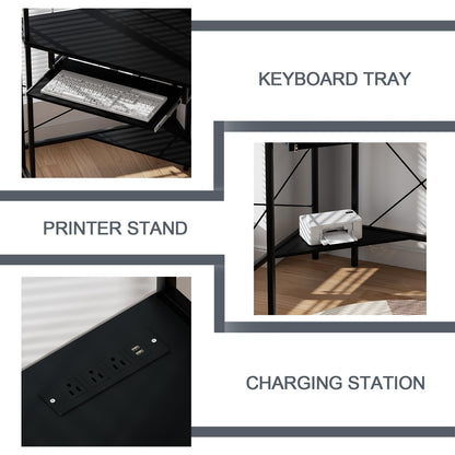 Uniheim Corner Desk with Hutch and LED Lights, Corner Computer Desk with Keyboard Tray and Monitor Stand, Small Computer Desk for Small Spaces, Home Office - WoodArtSupply