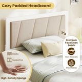 Giantex Wood Twin Bed with 2 Storage Drawers, Solid Wood Platform Bed with Upholstered Headboard, Wooden Slats Support, Twin Bed Frames for Kids Teens Adults, No Box Spring Needed, White & Beige Giantex