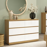 YIGOBUY 6 Drawer Double Dresser, Modern White Wood Chest of Drawers, Wide Natural Wood Dresser for Bedroom, Nursery, Living Room, Large Storage Cabinet YIGOBUY
