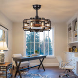 IYUNXI Caged Ceiling Fans with Lights Farmhouse, 18 Inch Flush Mount Vintage Bladeless Rustic Chandeliers Fan Remote Bedroom 6 Light E12 Bulb Base IYUNXI