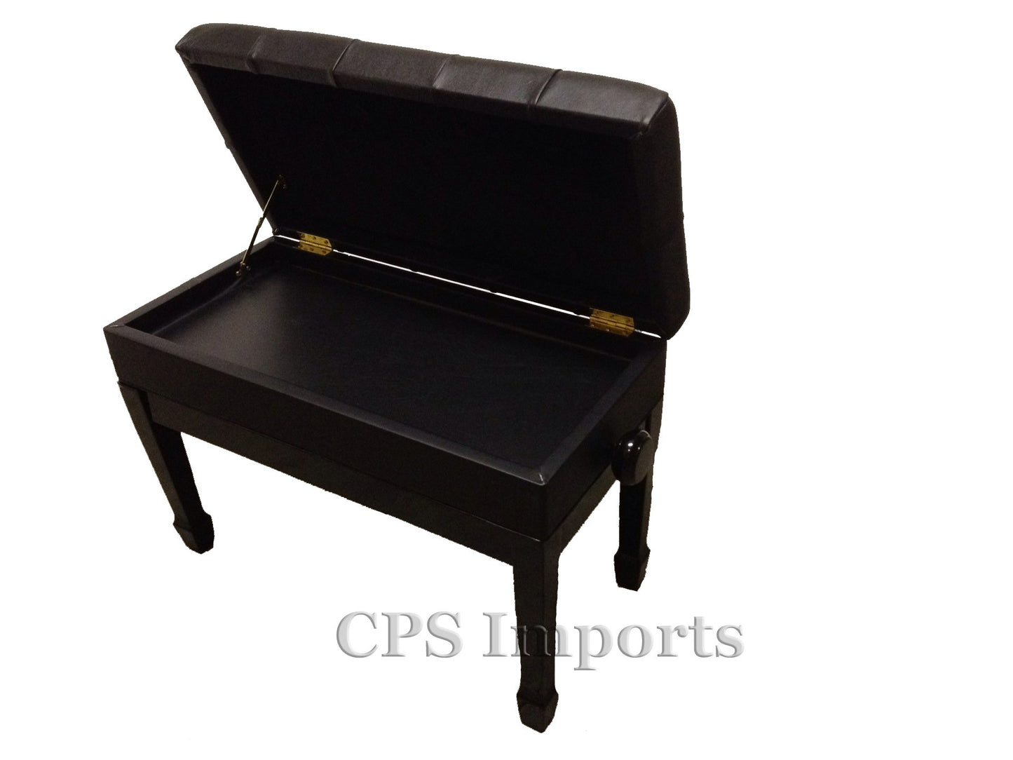 CPS Imports Genuine Leather Adjustable Duet Size Artist Piano Bench Stool in Ebony with Music Storage - WoodArtSupply